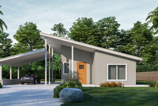 The Angel 2.0 with carport steel kit home rendering